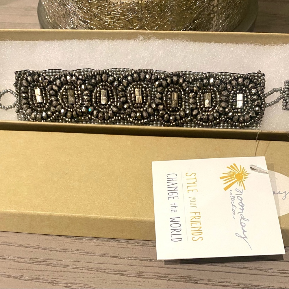 Noonday Collection New Black & Silver Elegant Handcrafted Beaded Bracelet